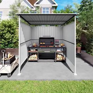 Outdoor Storage Shed with Windows and Metal Frame for Poolside, Backyard, Lawn, Shed Tool House with Sloping Roof and 2 Vents & 1 Side Open Door for Garden, Balcony (Gray +6 * 6FT) Outdoor Storage Shed with Windows and Metal Frame for Poolside, Backyard, Lawn, Shed Tool House with Sloping Roof and 2 Vents & 1 Side Open Door for Garden, Balcony (Gray +6 * 6FT)