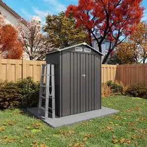 Outdoor Storage Shed with Windows and Metal Frame for Poolside, Backyard, Lawn, Shed Tool House with Sloping Roof and 2 Vents & 1 Side Open Door for Garden, Balcony (5x3FT+Peaked roof) Outdoor Storage Shed with Windows and Metal Frame for Poolside, Backyard, Lawn, Shed Tool House with Sloping Roof and 2 Vents & 1 Side Open Door for Garden, Balcony (5x3FT+Peaked roof)