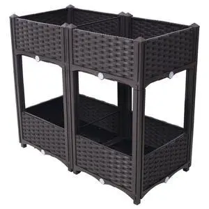Double Layer Planter Raised Beds with Drainage Plug and Drainage Hole for Poolside, Backyard, Lawn, Outdoor Standing Planter Beds with Rattan-Like Look for Flowers, Vegetables (Brown + Big) Double Layer Planter Raised Beds with Drainage Plug and Drainage Hole for Poolside, Backyard, Lawn, Outdoor Standing Planter Beds with Rattan-Like Look for Flowers, Vegetables (Brown + Big)