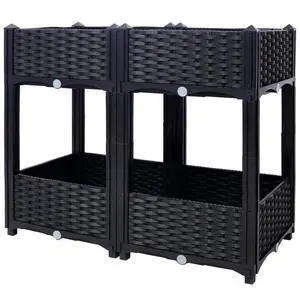 Double Layer Planter Raised Beds with Drainage Plug and Drainage Hole for Poolside, Backyard, Lawn, Outdoor Standing Planter Beds with Rattan-Like Look for Flowers, Vegetables (Black + Big) Double Layer Planter Raised Beds with Drainage Plug and Drainage Hole for Poolside, Backyard, Lawn, Outdoor Standing Planter Beds with Rattan-Like Look for Flowers, Vegetables (Black + Big)
