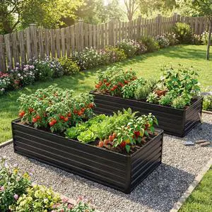 Raised Garden Bed Kit with Open-Ended Base and 4 Reinforcing Rods for Park, Outdoor Metal Elevated Planter Box with Rustproof Steel Frame and Safety Edging for Flowers (2PCS:6x3x2FT+Black) Raised Garden Bed Kit with Open-Ended Base and 4 Reinforcing Rods for Park, Outdoor Metal Elevated Planter Box with Rustproof Steel Frame and Safety Edging for Flowers (2PCS:6x3x2FT+Black)