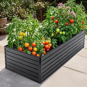 Raised Garden Bed Kit with Open-Ended Base and 4 Reinforcing Rods for Park, Outdoor Metal Elevated Planter Box with Rustproof Steel Frame and Safety Edging for Flowers (8x4x2FT+Black) Raised Garden Bed Kit with Open-Ended Base and 4 Reinforcing Rods for Park, Outdoor Metal Elevated Planter Box with Rustproof Steel Frame and Safety Edging for Flowers (8x4x2FT+Black)