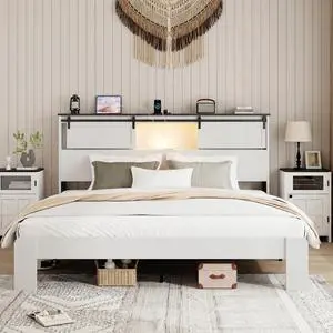 Hassyee King/Queen Size Platform Bed with Storage Headboard and USB Charging Station, Mattress Base with Under-Bed Storage Space and Metal Slats Support for Bedroom Guest Room Apartment (White King) Hassyee King/Queen Size Platform Bed with Storage Headboard and USB Charging Station, Mattress Base with Under-Bed Storage Space and Metal Slats Support for Bedroom Guest Room Apartment (White King)