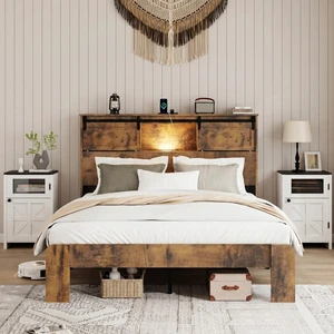 King/Queen Size Platform Bed with Storage Headboard and USB Charging Station, Mattress Base with Under-Bed Storage Space and Metal Slats Support for Bedroom Guest Room Apartment (Nature Queen) King/Queen Size Platform Bed with Storage Headboard and USB Charging Station, Mattress Base with Under-Bed Storage Space and Metal Slats Support for Bedroom Guest Room Apartment (Nature Queen)