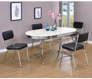 Hassyee 5-Piece Dining Sets with Oval Table and 4 Upholstered Chairs for Bar Cafe, Contemporary Kitchen Table Set with Decadent Flared Metal Base for Dining Room and Kitchen (White1) Hassyee 5-Piece Dining Sets with Oval Table and 4 Upholstered Chairs for Bar Cafe, Contemporary Kitchen Table Set with Decadent Flared Metal Base for Dining Room and Kitchen (White1)