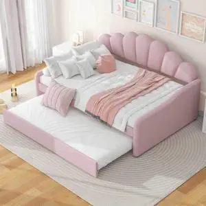 Hassyee Full Size Upholstery Daybed Frame with Woode Slats Support, Captain's Bed with Backrest and Trundle for Master Bedroom Guest Room Apartment, No Box Spring Needed (Pink Full) Hassyee Full Size Upholstery Daybed Frame with Woode Slats Support, Captain's Bed with Backrest and Trundle for Master Bedroom Guest Room Apartment, No Box Spring Needed (Pink Full)