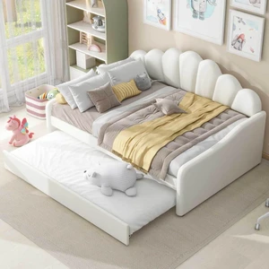 Hassyee Full Size Upholstery Daybed Frame with Woode Slats Support, Captain's Bed with Backrest and Trundle for Master Bedroom Guest Room Apartment, No Box Spring Needed (White Full) Hassyee Full Size Upholstery Daybed Frame with Woode Slats Support, Captain's Bed with Backrest and Trundle for Master Bedroom Guest Room Apartment, No Box Spring Needed (White Full)