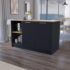 Hassyee Fashionable and Minimalist Style Fixed Kitchen Island, Equipped with Spacious Countertops, Two Open Storage Shelves, Double Door Design, Suitable for Kitchen Use (Black+Natural) Hassyee Fashionable and Minimalist Style Fixed Kitchen Island, Equipped with Spacious Countertops, Two Open Storage Shelves, Double Door Design, Suitable for Kitchen Use (Black+Natural)