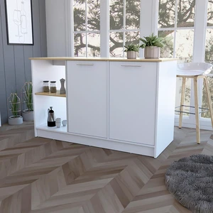 Hassyee Fashionable and Minimalist Style Fixed Kitchen Island, Equipped with Spacious Countertops, Two Open Storage Shelves, Double Door Design, Suitable for Kitchen Use (White) Hassyee Fashionable and Minimalist Style Fixed Kitchen Island, Equipped with Spacious Countertops, Two Open Storage Shelves, Double Door Design, Suitable for Kitchen Use (White)