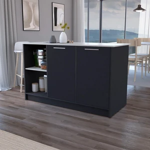 Hassyee Fashionable and Minimalist Style Fixed Kitchen Island, Equipped with Spacious Countertops, Two Open Storage Shelves, Double Door Design, Suitable for Kitchen Use (Black + White) Hassyee Fashionable and Minimalist Style Fixed Kitchen Island, Equipped with Spacious Countertops, Two Open Storage Shelves, Double Door Design, Suitable for Kitchen Use (Black + White)