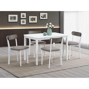 Hassyee 5-Piece Dining Sets with Rectangular Table and 4 Upholstered Chairs for Tavern Pub Bistro Home Restaurant, Farmhouse Kitchen Set with MDF Tabletop for Dining Room Hassyee 5-Piece Dining Sets with Rectangular Table and 4 Upholstered Chairs for Tavern Pub Bistro Home Restaurant, Farmhouse Kitchen Set with MDF Tabletop for Dining Room