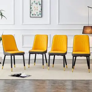 Modern Design Kitchen Dining Chair, PU Leather Backrest and Metal Chair Legs,Ergonomic Compliance Chair,Provide Comfortable Sitting Posture,Suitable for Dining Rooms,4pcs (Yellow + Set of 4) Modern Design Kitchen Dining Chair, PU Leather Backrest and Metal Chair Legs,Ergonomic Compliance Chair,Provide Comfortable Sitting Posture,Suitable for Dining Rooms,4pcs (Yellow + Set of 4)