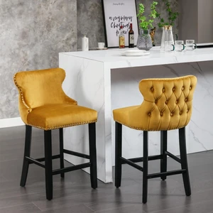 Hassyee Contemporary Velvet Upholstered Wing-Back Barstools with Button Tufted Decoration and Wooden Legs, and Chrome Nailhead Trim, Leisure Style Bar Chairs,Set of 2 (Gold + Set of 2) Hassyee Contemporary Velvet Upholstered Wing-Back Barstools with Button Tufted Decoration and Wooden Legs, and Chrome Nailhead Trim, Leisure Style Bar Chairs,Set of 2 (Gold + Set of 2)