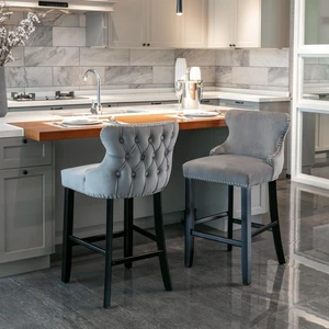 Hassyee Contemporary Velvet Upholstered Wing-Back Barstools with Button Tufted Decoration and Wooden Legs, and Chrome Nailhead Trim, Leisure Style Bar Chairs,Set of 2 (Gray + Set of 2) Hassyee Contemporary Velvet Upholstered Wing-Back Barstools with Button Tufted Decoration and Wooden Legs, and Chrome Nailhead Trim, Leisure Style Bar Chairs,Set of 2 (Gray + Set of 2)