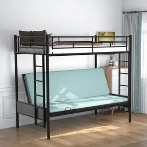 Hassyee Twin Over Full Metal Bunk Bed with Safety Guardrails and Ladders, Modern Dorm Bed with Under-Bed Storage Space and Slats Support for Master Bedroom Guest Room Apartment Hassyee Twin Over Full Metal Bunk Bed with Safety Guardrails and Ladders, Modern Dorm Bed with Under-Bed Storage Space and Slats Support for Master Bedroom Guest Room Apartment