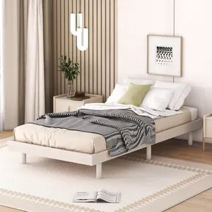 Twin/Queen/Full Size Low Profile Platform Bed Frame, Modern Panel Bedframe Mattress Base with Wooden Slat Support for Bedroom Guest Room Small Apartment Dormitory, No Box Spring Needed (White Twin) Twin/Queen/Full Size Low Profile Platform Bed Frame, Modern Panel Bedframe Mattress Base with Wooden Slat Support for Bedroom Guest Room Small Apartment Dormitory, No Box Spring Needed (White Twin)