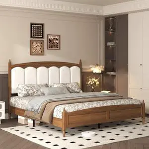 King/Queen Size Platform Bed Frame with Upholstered Headboard and Footboard, Mid-Century Panel Bedframe Mattress Base with Wood Slat Support for Master Bedroom Guest Room Apartment (Brown King) King/Queen Size Platform Bed Frame with Upholstered Headboard and Footboard, Mid-Century Panel Bedframe Mattress Base with Wood Slat Support for Master Bedroom Guest Room Apartment (Brown King)