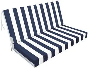 Hassyee Double Seat Cushion Set with High Resilience Foam & Quick-Recovery Comfort for Patio, Outdoor Cushions with Removable Cover & Hidden Zipper for Garden Furniture (Black+ Blue White Stripes) Hassyee Double Seat Cushion Set with High Resilience Foam & Quick-Recovery Comfort for Patio, Outdoor Cushions with Removable Cover & Hidden Zipper for Garden Furniture (Black+ Blue White Stripes)