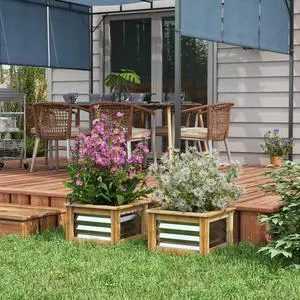 Hassyee 2 Pieces Raised Garden Bed Set with Open Bottom Design and Wood Frame for Backyard, Lawn, Outdoor Metal Planter Box with Modern Design for Growing Flowers, Plants Hassyee 2 Pieces Raised Garden Bed Set with Open Bottom Design and Wood Frame for Backyard, Lawn, Outdoor Metal Planter Box with Modern Design for Growing Flowers, Plants
