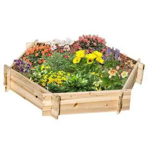 Hassyee Wooden Raised Garden Bed with Fir Wood Frame and Open Bottom Design for Growing Vegetables, Plants, Outdoor Planter Box with Hexagon Shape for Lawn, Garden, Park Hassyee Wooden Raised Garden Bed with Fir Wood Frame and Open Bottom Design for Growing Vegetables, Plants, Outdoor Planter Box with Hexagon Shape for Lawn, Garden, Park