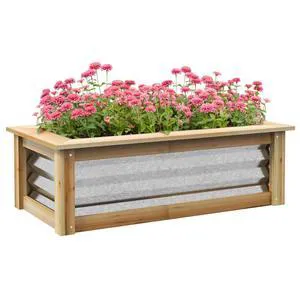 Hassyee Raised Garden Bed Kit with Wood Frame and Open Bottom Design for Growing Flowers, Plants, Outdoor Planter Box with Galvanized Steel for Backyard, Lawn, Poolside Hassyee Raised Garden Bed Kit with Wood Frame and Open Bottom Design for Growing Flowers, Plants, Outdoor Planter Box with Galvanized Steel for Backyard, Lawn, Poolside