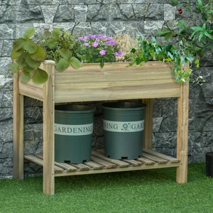 Hassyee Elevated Raised Garden Bed with Storage Shelf and Drainage Holes for Growing Herbs, Plants, Flowers, Outdoor Wooden Planter Box with Legs for Park, Lawn, Backyard Hassyee Elevated Raised Garden Bed with Storage Shelf and Drainage Holes for Growing Herbs, Plants, Flowers, Outdoor Wooden Planter Box with Legs for Park, Lawn, Backyard