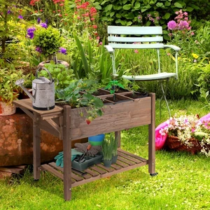 Hassyee Wooden Raised Garden Bed with 8 Grow Grids and 4 Wheels for Growing Flowers, Herbs, Plants, Outdoor Elevated Planter Box with Storage Shelf and Drainage Holes for Backyard, Lawn Hassyee Wooden Raised Garden Bed with 8 Grow Grids and 4 Wheels for Growing Flowers, Herbs, Plants, Outdoor Elevated Planter Box with Storage Shelf and Drainage Holes for Backyard, Lawn