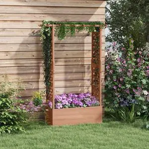Hassyee Raised Garden Bed with Arch Trellis and Drainage Hole for Growing Flowers, Plants, Outdoor Wooden Planter Box with Non-Woven Fabric Filter for Backyard, Lawn, Poolside Hassyee Raised Garden Bed with Arch Trellis and Drainage Hole for Growing Flowers, Plants, Outdoor Wooden Planter Box with Non-Woven Fabric Filter for Backyard, Lawn, Poolside