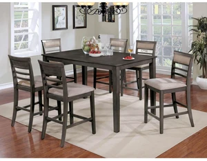Hassyee 7-Piece Rectangular Kitchen Set with Counter-Height Table and 6 Ladder Back Chairs for Dining Room, Vintage Dining Table and Chairs Set with Solid Wood Frame for Home Restaurant Hassyee 7-Piece Rectangular Kitchen Set with Counter-Height Table and 6 Ladder Back Chairs for Dining Room, Vintage Dining Table and Chairs Set with Solid Wood Frame for Home Restaurant