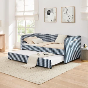 Hassyee Twin Size Upholstered Daybed, Convertible Captain's Bed with PullOut Trundle & Side Storage Pockets, Platform Beds for Multiple Room Layouts and SmallSpace Living (Dark Blue Twin) Hassyee Twin Size Upholstered Daybed, Convertible Captain's Bed with PullOut Trundle & Side Storage Pockets, Platform Beds for Multiple Room Layouts and SmallSpace Living (Dark Blue Twin)