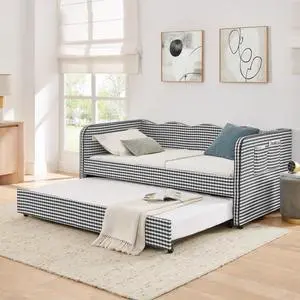 Hassyee Twin Size Upholstered Daybed, Convertible Captain's Bed with PullOut Trundle & Side Storage Pockets, Platform Beds for Multiple Room Layouts and SmallSpace Living (Black Twin) Hassyee Twin Size Upholstered Daybed, Convertible Captain's Bed with PullOut Trundle & Side Storage Pockets, Platform Beds for Multiple Room Layouts and SmallSpace Living (Black Twin)
