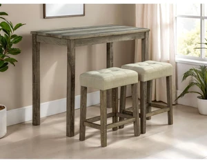 Hassyee 3-Piece Dining Table and Chairs Set with Rectangular Table and 2 Padded Stools for Home Bar Cafe, Farmhouse Dining Sets with Biscuit-Tufted Seat & Wood Frame for 2 Hassyee 3-Piece Dining Table and Chairs Set with Rectangular Table and 2 Padded Stools for Home Bar Cafe, Farmhouse Dining Sets with Biscuit-Tufted Seat & Wood Frame for 2