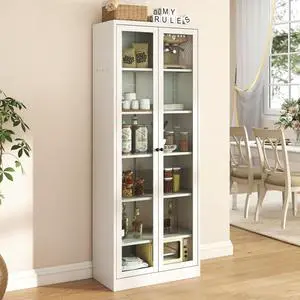 Hassyee Metal Kitchen Pantry Cabinet Adjustable Storage with 4 Shelves, Heavy Duty Freestanding Pantry Organizer for Kitchen, Pantry, Living Room,Modern Farmhouse Design (White + M03) Hassyee Metal Kitchen Pantry Cabinet Adjustable Storage with 4 Shelves, Heavy Duty Freestanding Pantry Organizer for Kitchen, Pantry, Living Room,Modern Farmhouse Design (White + M03)