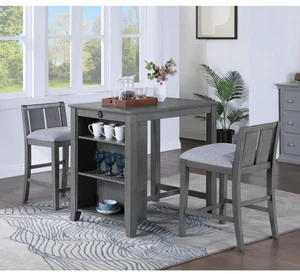 Hassyee 3-Piece Dinner Table Set with Rectangular Table and 2 Slat Back Chairs for Bar Cafe, Farmhouse Kitchen Table Set with Open Storage Shelf & Footrest for Dining Room Hassyee 3-Piece Dinner Table Set with Rectangular Table and 2 Slat Back Chairs for Bar Cafe, Farmhouse Kitchen Table Set with Open Storage Shelf & Footrest for Dining Room