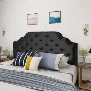 Queen Size Button Tufted Upholstered Headboard, Modern Adjustable Height Headboard with Nailhead Trim, Quick Assembly, Elegant Decorative Bedroom Furniture for Guest Room Apartment (Black Queen) Queen Size Button Tufted Upholstered Headboard, Modern Adjustable Height Headboard with Nailhead Trim, Quick Assembly, Elegant Decorative Bedroom Furniture for Guest Room Apartment (Black Queen)