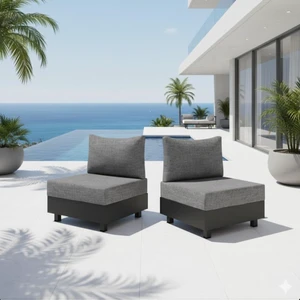 Hassyee Grey Modular Outdoor Armless Chairs w/Aluminum Frame for Garden, All Weather Patio Lounge Chairs Sectional Sofa Modules w/Thick Olefin Cushions for Porch, Balcony, Deck, Set of 2 (Chairs) Hassyee Grey Modular Outdoor Armless Chairs w/Aluminum Frame for Garden, All Weather Patio Lounge Chairs Sectional Sofa Modules w/Thick Olefin Cushions for Porch, Balcony, Deck, Set of 2 (Chairs)