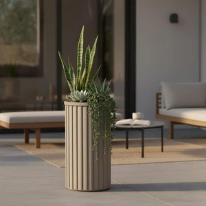 Hassyee Round Strata Column Planter with Lightweight Aluminum Frame for Backyard, Lawn, Patio, Outdoor Flower Pot with Wood-Tone Powder-Coat Finish for Growing Flowers, Plants Hassyee Round Strata Column Planter with Lightweight Aluminum Frame for Backyard, Lawn, Patio, Outdoor Flower Pot with Wood-Tone Powder-Coat Finish for Growing Flowers, Plants