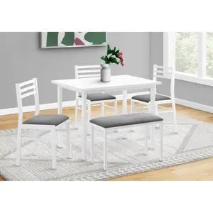 Hassyee 5-Piece Dining Table and Chairs Set with Rectangular Table and 3 Ladder Back Chairs & 1 Padded Bench for Home Bar Cafe, Modern Dining Sets with Metal Frame for 6 Hassyee 5-Piece Dining Table and Chairs Set with Rectangular Table and 3 Ladder Back Chairs & 1 Padded Bench for Home Bar Cafe, Modern Dining Sets with Metal Frame for 6