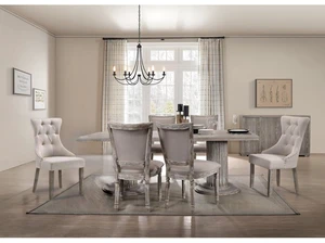 Hassyee 7-Piece Dinner Table Set with Rectangular Table and 6 High Back Chairs for Dining Room and Kitchen, Retro Kitchen Set with Sturdy Dual Pedestal Base for Family Gathering Hassyee 7-Piece Dinner Table Set with Rectangular Table and 6 High Back Chairs for Dining Room and Kitchen, Retro Kitchen Set with Sturdy Dual Pedestal Base for Family Gathering