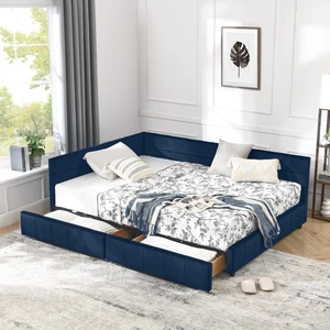 Full Size Upholstered Daybed with Storage Drawers and Tufted Backrest, Modern Captain's Bed Frame with Comfortable Armrests and Slat Support for Bedroom Living Room Guest Room (Dark Blue Full) Full Size Upholstered Daybed with Storage Drawers and Tufted Backrest, Modern Captain's Bed Frame with Comfortable Armrests and Slat Support for Bedroom Living Room Guest Room (Dark Blue Full)