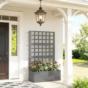 Hassyee Stylish Planter Box with Built-in Trellis and Drainage Holes for Growing Flowers, Plants, Outdoor Raised Garden Bed with Steel Frame for Backyard, Porch, Lawn (Gray) Hassyee Stylish Planter Box with Built-in Trellis and Drainage Holes for Growing Flowers, Plants, Outdoor Raised Garden Bed with Steel Frame for Backyard, Porch, Lawn (Gray)