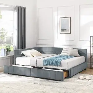 Hassyee Full Size Upholstered Daybed with Storage Drawers and Tufted Backrest, Modern Captain's Bed Frame with Comfortable Armrests and Slat Support for Bedroom Living Room Guest Room (Grey Full) Hassyee Full Size Upholstered Daybed with Storage Drawers and Tufted Backrest, Modern Captain's Bed Frame with Comfortable Armrests and Slat Support for Bedroom Living Room Guest Room (Grey Full)