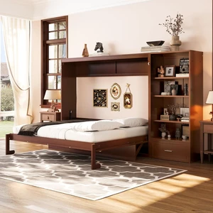 Hassyee Queen Size Murphy Bed with Height Adjustable Storage Compartments and Shelf, Hidden Murphy Cabinet Bed with Drawer, Foldable Platform Bed for Bedroom Guest Room Apartment (Walnut Queen) Hassyee Queen Size Murphy Bed with Height Adjustable Storage Compartments and Shelf, Hidden Murphy Cabinet Bed with Drawer, Foldable Platform Bed for Bedroom Guest Room Apartment (Walnut Queen)