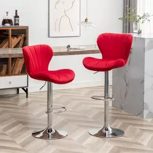 Fabric Upholstered Bar Stools Set of 2,Comfortable Velvet Barstools w/Adjustable Rotating Base&Backrest for Home Bar,Parsons Chair w/Foot Pedals for Dining Room,Wave Contour Design (Red + Set of 2) Fabric Upholstered Bar Stools Set of 2,Comfortable Velvet Barstools w/Adjustable Rotating Base&Backrest for Home Bar,Parsons Chair w/Foot Pedals for Dining Room,Wave Contour Design (Red + Set of 2)