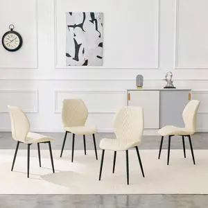 Hassyee Set of 4 Modern Light Luxury Diamond-Quilted PU Chairs with Metal Legs, Comfortable Cushioned Backrest Dining Chair,Classic Fashion Style,Suitable for Dining Rooms (White + Set of 4) Hassyee Set of 4 Modern Light Luxury Diamond-Quilted PU Chairs with Metal Legs, Comfortable Cushioned Backrest Dining Chair,Classic Fashion Style,Suitable for Dining Rooms (White + Set of 4)