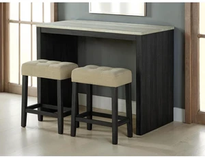 Hassyee 3-Piece Kitchen Table Set with Rectangular Table and 2 Biscuit Tufted Stools for Small Places, Farmhouse Dining Sets with Solid Wood Frame for Dining Room and Kitchen Hassyee 3-Piece Kitchen Table Set with Rectangular Table and 2 Biscuit Tufted Stools for Small Places, Farmhouse Dining Sets with Solid Wood Frame for Dining Room and Kitchen