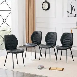 Hassyee Set of 4 Modern Light Luxury Diamond-Quilted PU Chairs with Metal Legs, Comfortable Cushioned Backrest Dining Chair,Classic Fashion Style,Suitable for Dining Rooms (Black + Set of 4) Hassyee Set of 4 Modern Light Luxury Diamond-Quilted PU Chairs with Metal Legs, Comfortable Cushioned Backrest Dining Chair,Classic Fashion Style,Suitable for Dining Rooms (Black + Set of 4)