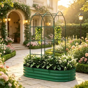 Hassyee Galvanized Metal Raised Garden Bed with Arched Trellis and Open Bottom Design for Growing Vegetables, Flowers, Outdoor Planter Box with Smooth Top Edge for Backyard, Lawn Hassyee Galvanized Metal Raised Garden Bed with Arched Trellis and Open Bottom Design for Growing Vegetables, Flowers, Outdoor Planter Box with Smooth Top Edge for Backyard, Lawn