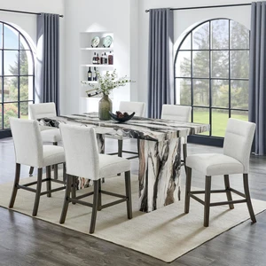 Hassyee 7-Piece Dining Table Set with Rectangular Table and 6 High Back Chairs for Bar Cafe, Modern Kitchen Set with Faux Marble Tabletop & Wood Frame for Dining Room and Kitchen Hassyee 7-Piece Dining Table Set with Rectangular Table and 6 High Back Chairs for Bar Cafe, Modern Kitchen Set with Faux Marble Tabletop & Wood Frame for Dining Room and Kitchen