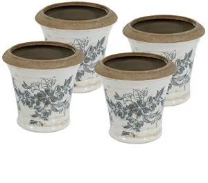 Hassyee 4 Pieces Ceramic Planter Set with Floral Pattern and Vintage Design for Growing Succulents, Plants, Outdoor Flower Pots with Distressed White Finish for Living Room, Porch Hassyee 4 Pieces Ceramic Planter Set with Floral Pattern and Vintage Design for Growing Succulents, Plants, Outdoor Flower Pots with Distressed White Finish for Living Room, Porch